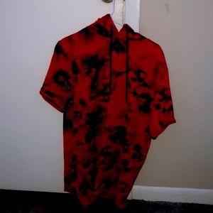 Short sleeve red and black hoodie